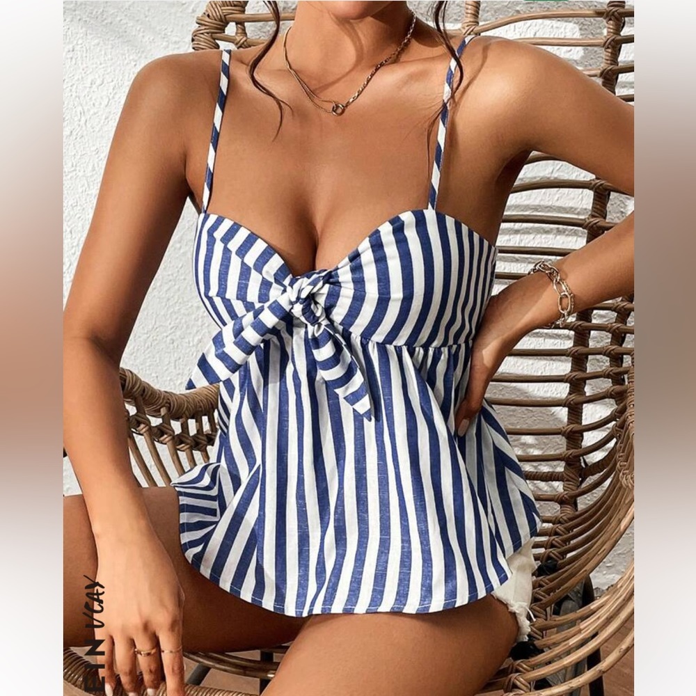 White and blue super cute tie top!